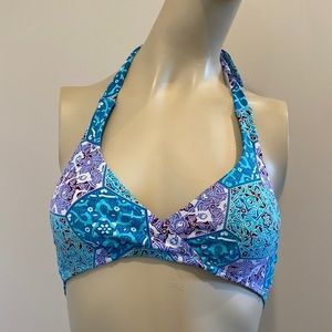 American Eagle Blue Multi Floral Ruffle Bikini Set SZ S